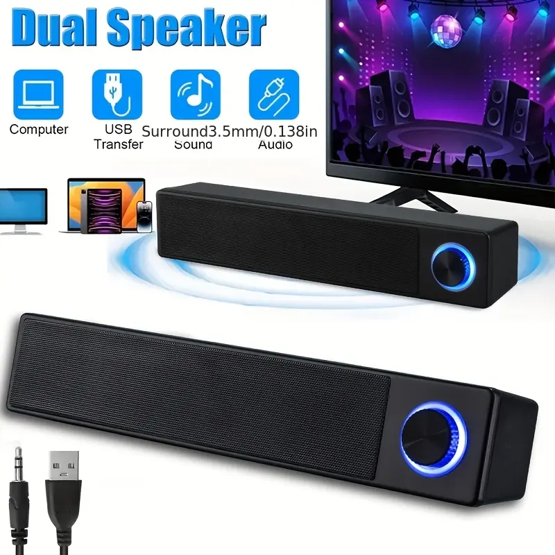 USB-Powered Computer Desktop Speaker System with Volume Knob - 360 °   Surround Sound, Dual Speaker Setup with Subwoofer, USB-C input/USB-Powered, Low Noise, Compatible with Laptop, PC, Smartphone, Home Theater, Gaming - Compact Design for Office,