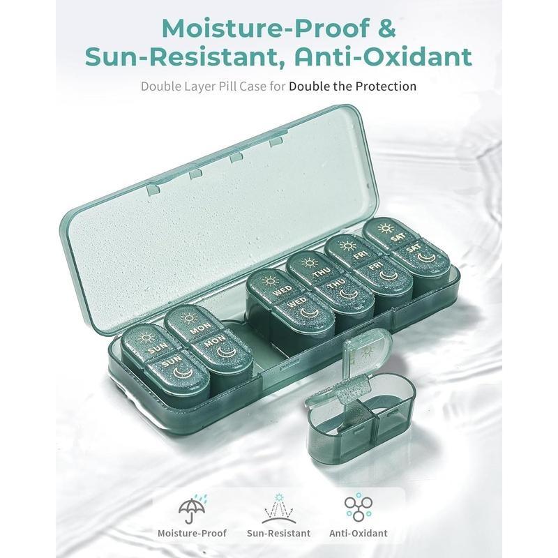 Pill Organizer 7 Day, Weekly Pill Box for Travel, Portable Medicine Organizer for Vitamins, Fish Oils & Supplements