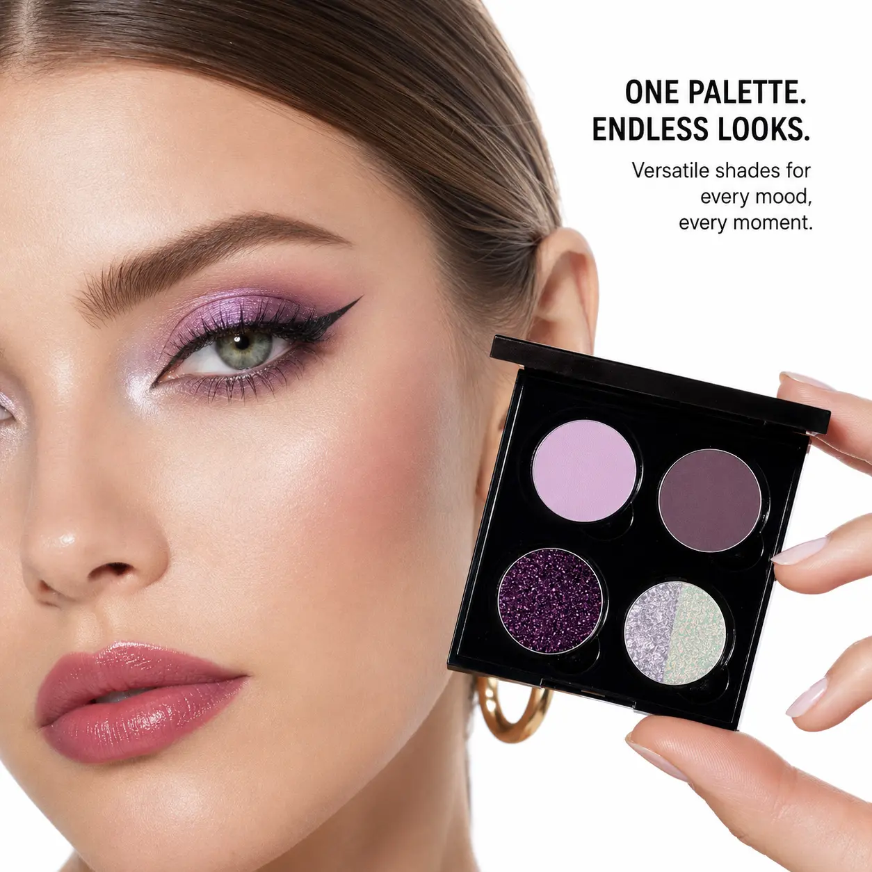 Purple Dusk Chameleon Eyeshadow Palette, Brightening Multi-Chrome Cosmetic with Shimmer and Glitter for Adults & Teens