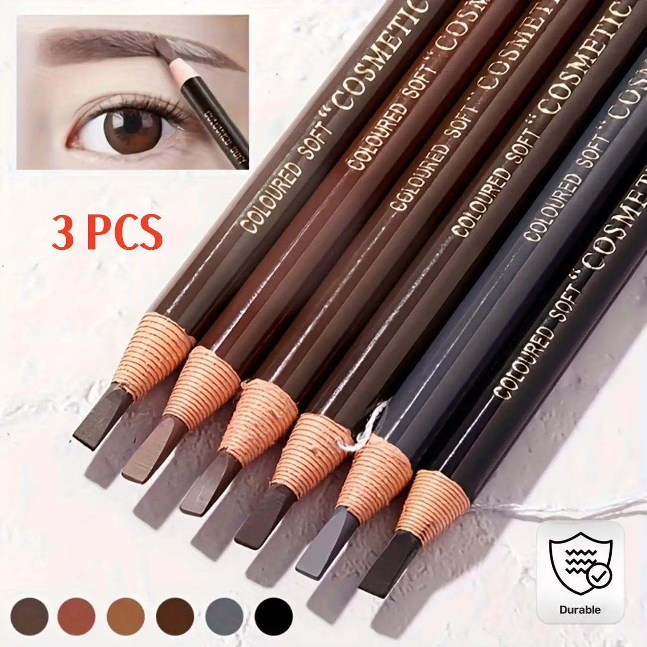 3 Counts Waterproof Sweat-Proof Eyebrow Pencils, Smudge-Proof, Long-Lasting Durable Multi-Color Makeup Pencils, Perfect for Eyebrow and Eyeliner Makeup