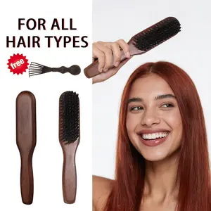 Bristle Hair Brush for Men ＆ Women,with Stiff Bristles & Wooden beech Handle for Thick & Fine Hair Smoothing,Detangling,Styling,Beard Straightens