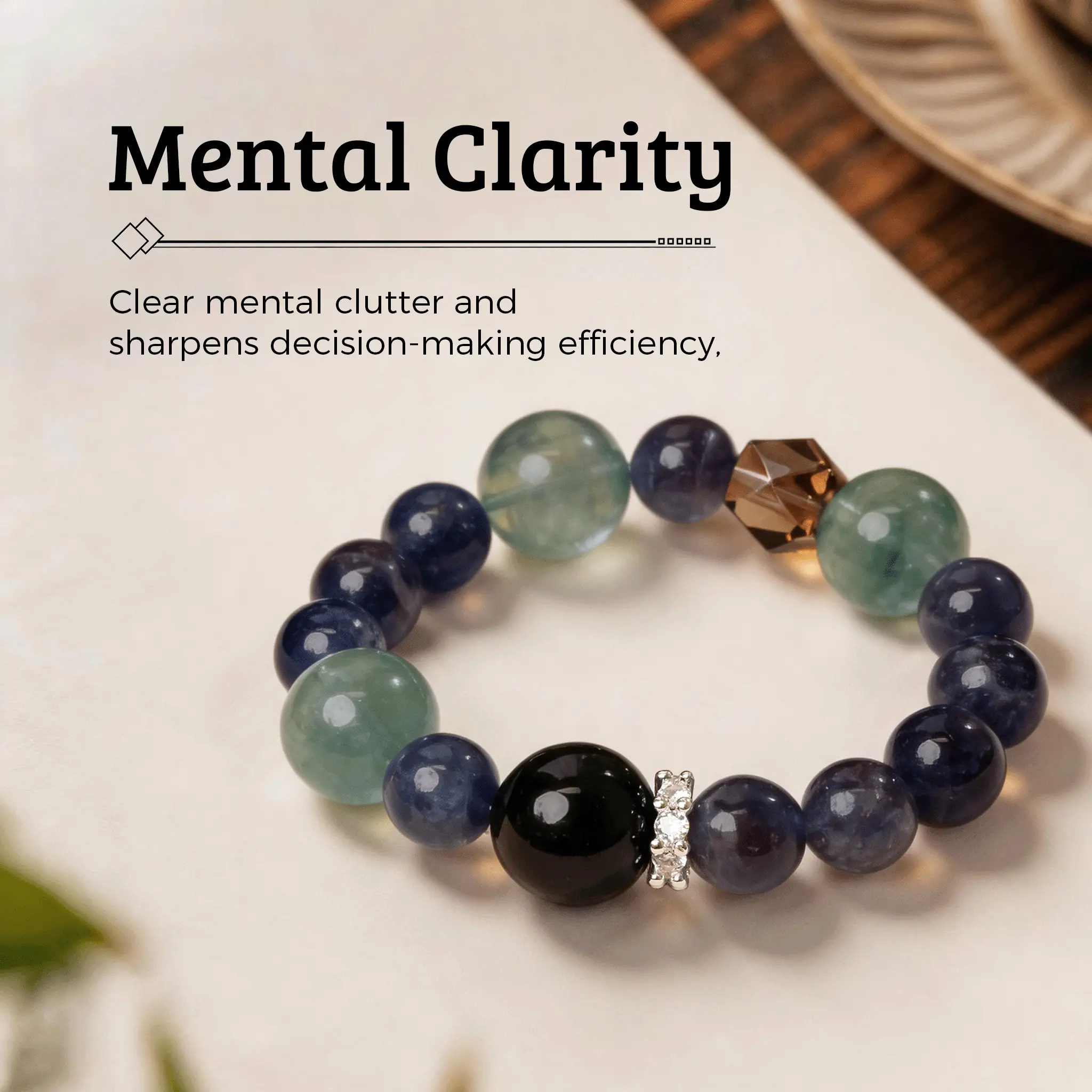 LUMAWU Bracelet for Adults, Minimalist Silver Obsidian & Fluorite Crystal and Stone Mix, Healing Crystal Jewelry to Improve Focus & Emotional Calm, 15-16 cm, Stone Bead Bracelet, Minimalist Decluttering