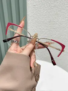 Semi-rimless Eyeglasses Frame, Fashionable Anti-blue Light Eyeglasses for Women & Men, Fashion Eyeglasses for Work, Daily Clothing Decor, for Student Daily Use