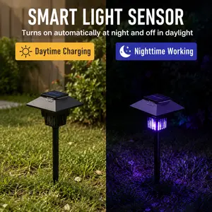 Solar Outdoor Waterproof Bug Zapper Pathway Light, Auto On/Off Purple LED Solar Powered Mosquito Fly Trap Illuminated Landscape Lighting, IP65 Solar Cordless Insect Killer Decor for Yard Lawn Patio Garden Walkway Driveway Camping  ...