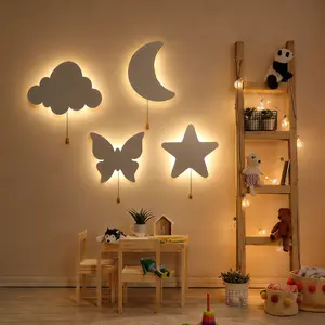 LED Floating Wall Light, Star Moon Butterfly Cloud Options, Battery Powered Hanging Night Lamp, Soft Glow, Easy Installation, Indoor Decorative Light, Ambient Night Lamp