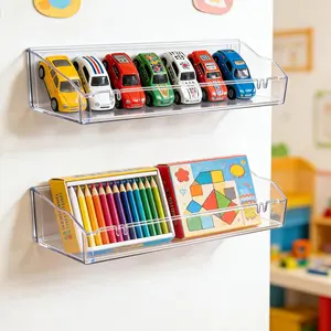 No Drill Acrylic Floating Shelves, Strong Adhesive Wall Organizer, Also Can Be Fixed with Screws, Sturdy Home Storage Shelf