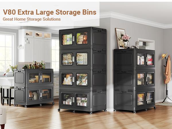 BROVIEW 50Qt-1200Qt Extra Large Storage Bins with Lid, Plastic Stackable Storage Bins with Wheels, Collapsible Closet Organizer and Storage Drawers,Multi-pack 1/3/4/5pack