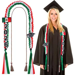 Graduation Leis Class of 2026 Puerto Rico Dominican Flag Mexico Graduation Braided Ribbon Honor Cords Necklace Gifts