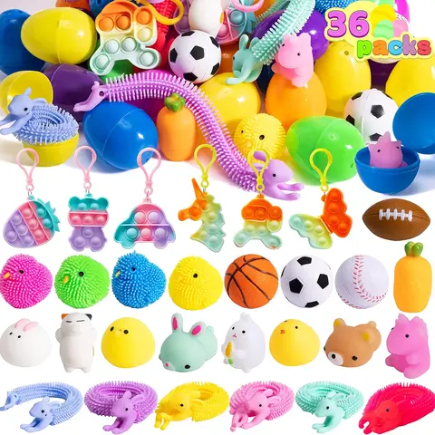 Halloween Fall Gift 36 PCS Prefilled Easter Eggs with Stress Relief Toys, Easter Toys for Egg Hunt, Basket Stuffers, Party Favors Supplies, Classroom Prize Supplies