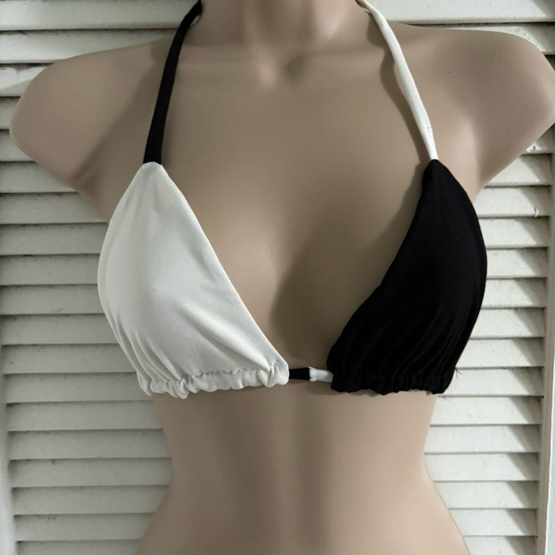 Large 2-Toned Bikini with Stylish Black and White Combination and Elegant Side-Tie Design for Beachwear