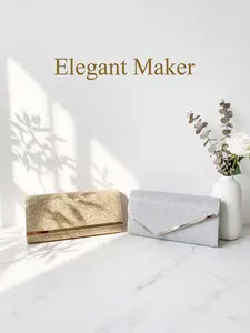 Elegant Glitter Evening Clutch Set, Metal Bar & Silver Color V-Shaped Envelope Handbag, Perfect for Wedding Party