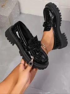 Women's Fashion Thick Sole Dress Loafers, All-Season Casual PU Leather Shoes, Anti-Slip Daily Wear, Party and Date Footwear