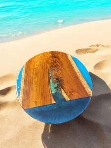The Crafted Edge Hand-Crafted Live Edge Wood and Resin River Tabletop in Coastal Colors