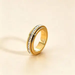 Elegant Graduation Gold-Plated Cubic Zirconia Spinner Ring - Stress Relief Fidget Anxiety Jewelry, Class of 2026 Gift for Her, Rotating Meditation Band for Graduates, Elegant Graduation Ring