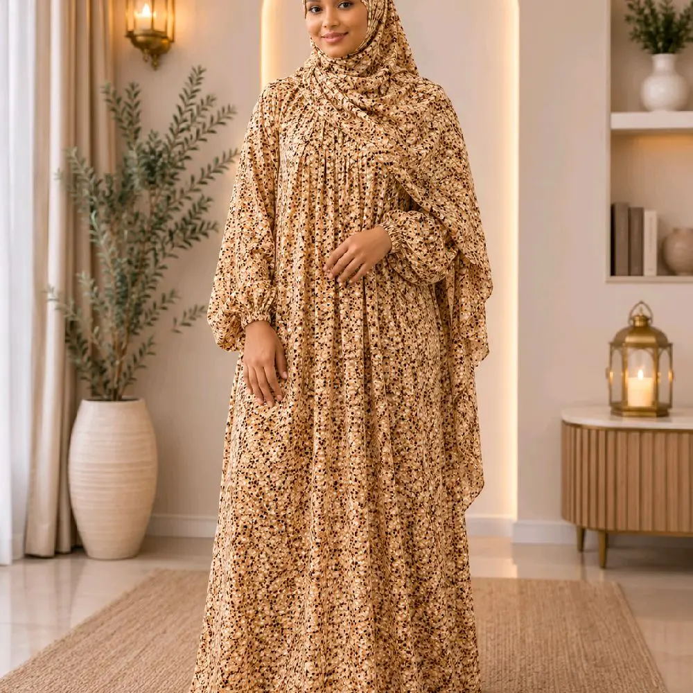 Elegant Prayer Dress Set for Women, Solid Modest Islamic Clothing with Instant Hijab - Comfortable All-Seasons Women's Clothes for Daily Prayer, Modesty, Islamic Fashion Instant Hijab