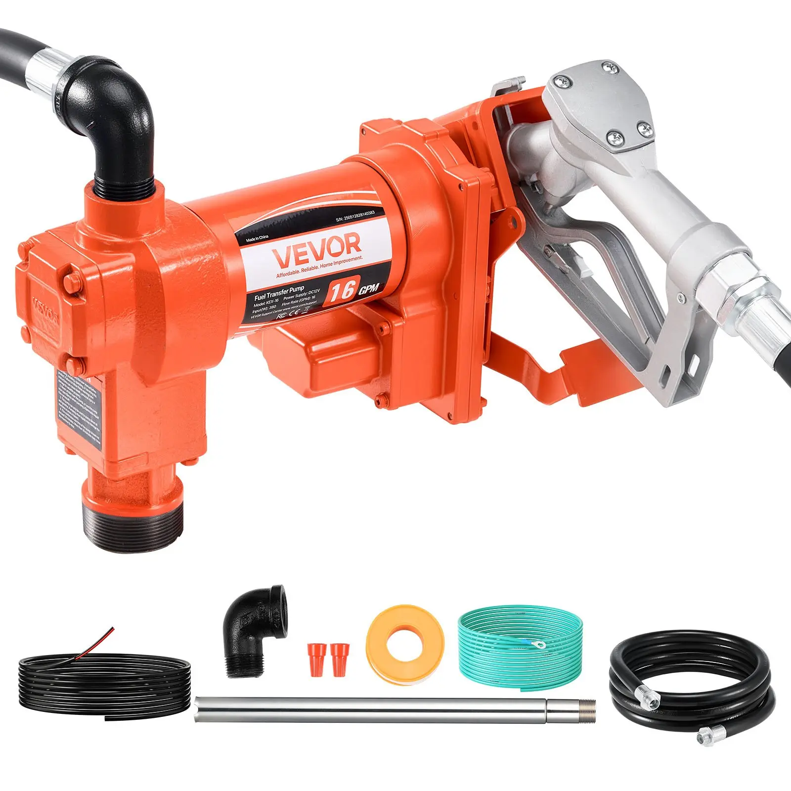 【Summerfinds】VEVOR Fuel Transfer Pump, 12V DC 16 GPM 1/4 HP Diesel Pump, Extractor Pumps with Manual Nozzle, Discharge Hose and Suction Pipe, for Gasoline, Diesel, Kerosene, Ethanol-Methanol Blends & Biodiesel