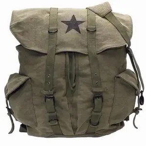 Rothco Vintage Weekender Canvas Backpack With Star 9158 - Washed Canvas Rucksack Featuring 2 Front Pockets & Side Flap Pockets with Metal Buckles Rucksacks Backpacks