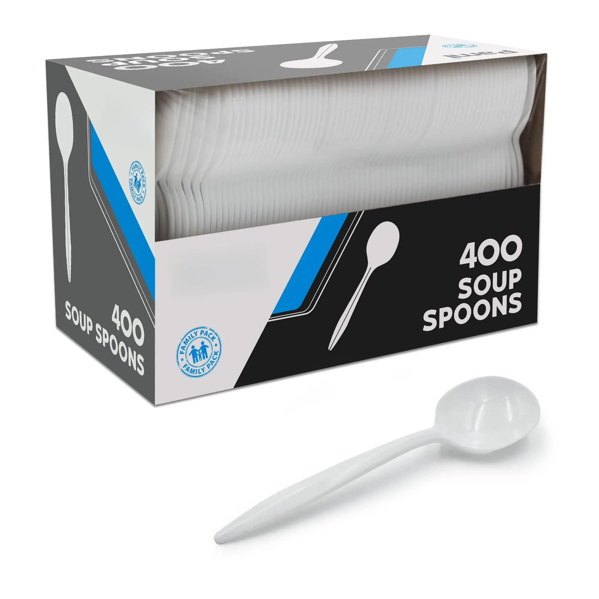 400-pack Medium-weight Disposable Bulk Plastic Teaspoons For Parties  Weddings Catering Takeout & More (soup Spoons White)