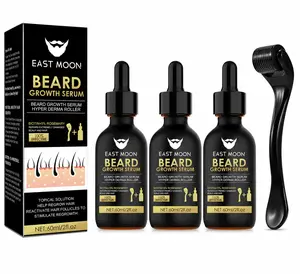 Beard Growth Serum and Derma Roller Kit for Men, 60ml Beard Oil with Castor Oil, Beard Growth Oil for Patchy Beard, Nourishing Facial Hair Serum, Helps Beard Look Thicker Fuller and Shinier, Daily Beard Care Gift Set
