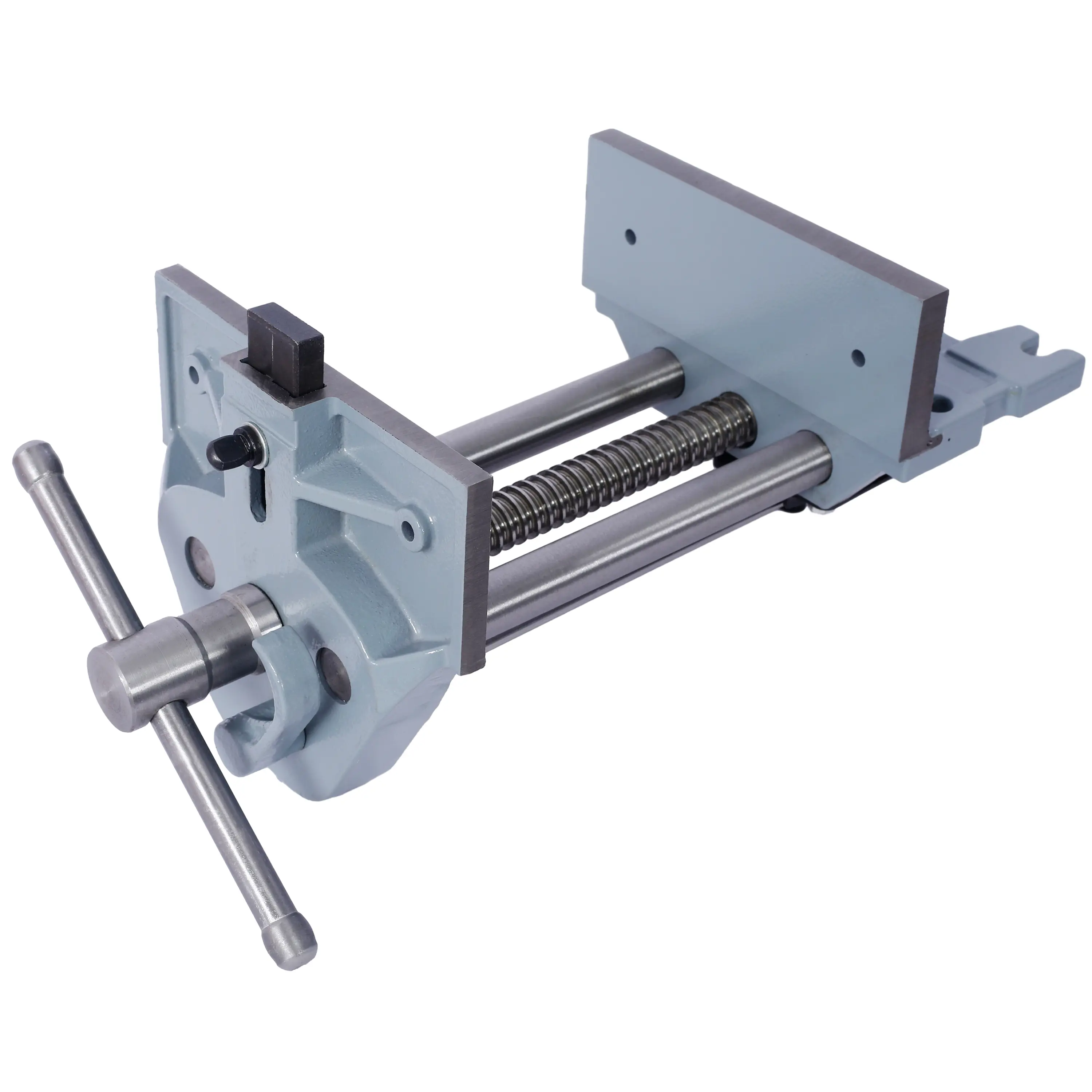 Heavy-Duty Grey Cast Iron Woodworking Vise - 7 in Jaw Width, Rapid Action, Quick Release Lever Trigger, Tommy Bar, Slide Rods, Workbench Mount, Pre-Drilled Holes, Shock-Absorb Design, Adjustable Front Stop, Enhanced Durability, for Woodworking Tasks, Meta