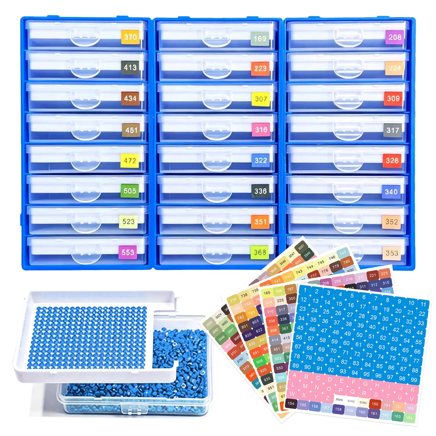 24/32Grids Multi-Layer Drawer-Style Storage Box for Diamond Painting- Rhinestone Organizer with Numbered Labels; Modular DIY Storage Case for Crafts and Beads