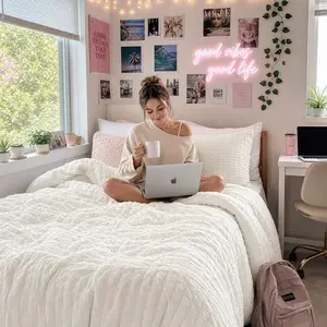 MUXHOMO Queen Comforter Set Seersucker 7 Pieces, All Season Luxury Bed in a Bag for Bedroom, Bedding Set with Comforters, Sheets, Pillowcases & Shams