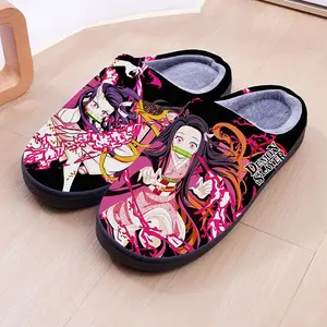 Demon Slayer Anime Winter Plush Cosplay Slippers Couple's Indoor Non-slip House Slides Men And Women Toe Wrap Home Cotton Shoes