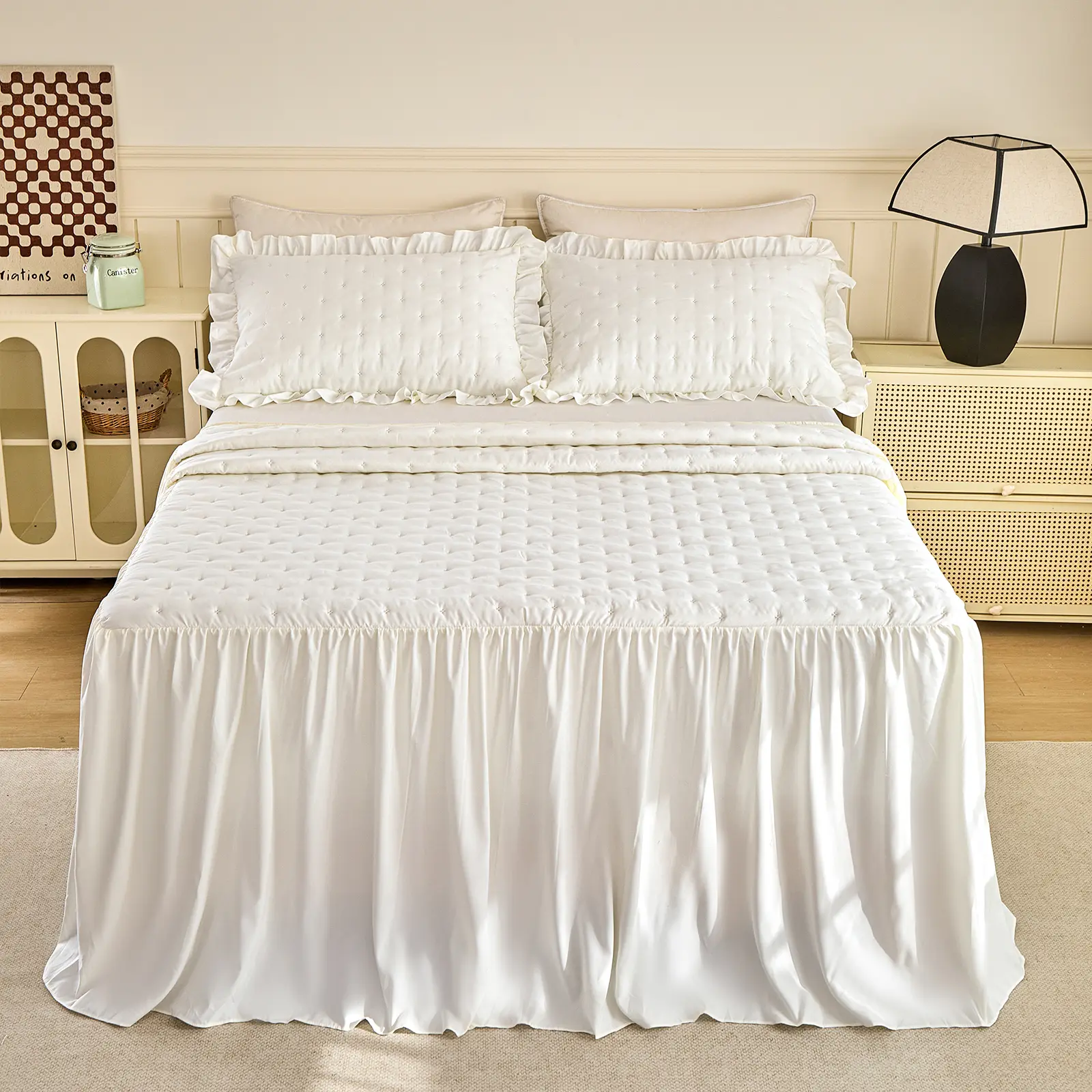 Soft Ruffle Bedspread Set with Extra Long Drop Skirt, Lightweight Bedding Cover for Bedroom, 3 Piece Comfortable Bedding Collection