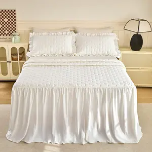 Soft Ruffle Bedspread Set with Extra Long Drop Skirt, Lightweight Bedding Cover for Bedroom, 3 Piece Comfortable Bedding Collection