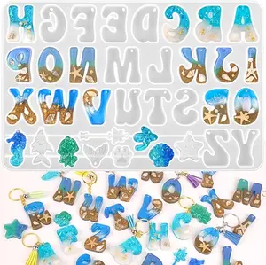 Alphabet Keychain Molds with Hole, Resin Letter Number Molds for Keychain Jewelry Pendant Making Kit