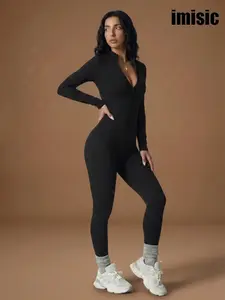 Women's One-Piece Yoga Suit, Half-Zip Long Sleeve Yoga Jumpsuit, Sports Outdoor Pants Onesie, Suitable for Gym Home Comfort