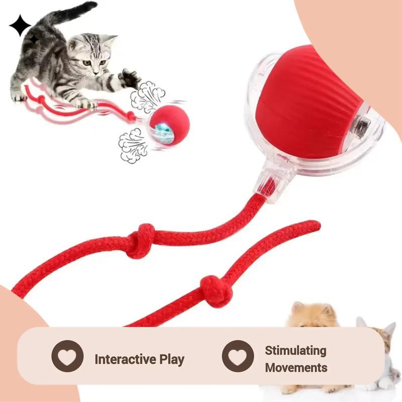 Interactive Electric Cat Toy Ball USB Rechargeable Automatic Rolling Ball Toy with Rope Indoor Cat Exercise Cat and Dog Toy Fun Gift