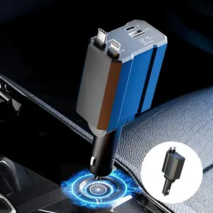 120W Auto Rewind Car Charger Smartphone Charger 4 Port Fast Charging USB C PD Compatible iPhone Samsung Truck SUV