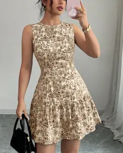 Women Bohemian-style Floral Print Short Skirt Color Block Sleeveless Strap Mini Dress Dressy Casual Clothes Spring Summer Trendy Outfits