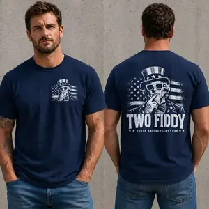Two Fiddy 2 Sides T-Shirt, Funny 250th Anniversary USA Front and Back Shirt, Patriotic America 250 Years Independence Day Graphic Tee