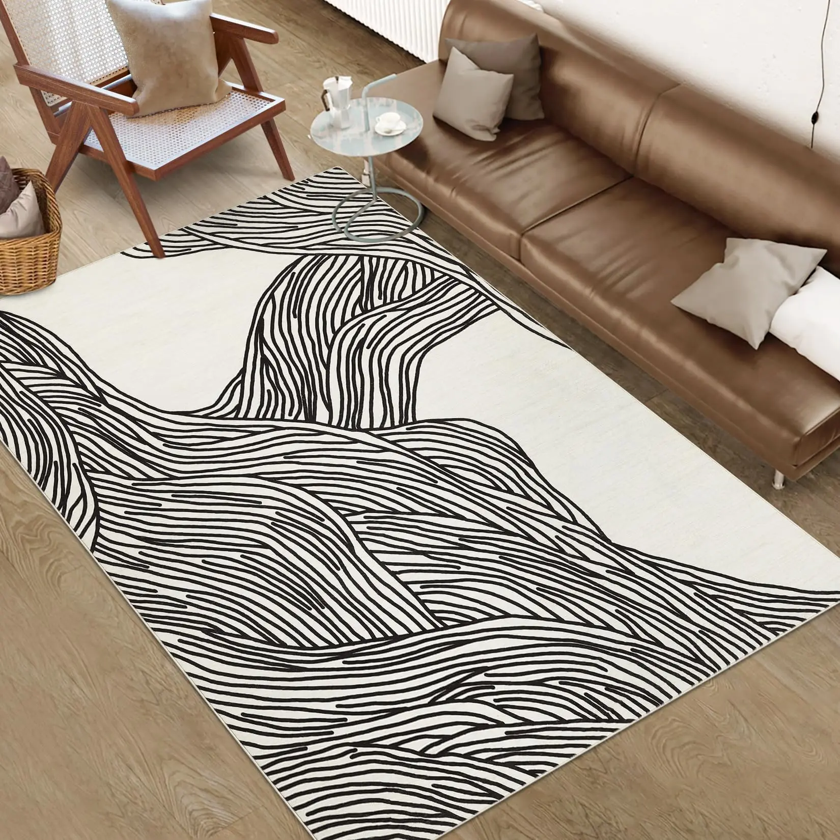 Living Room Rug 4x6 Rug Washable Modern Area Rug for Bedroom Aesthetic Non Slip Accent Rugs with Rubber Backing Soft Low Pile Stain Resistant Carpet for Dining Room 4'x6' Black and White