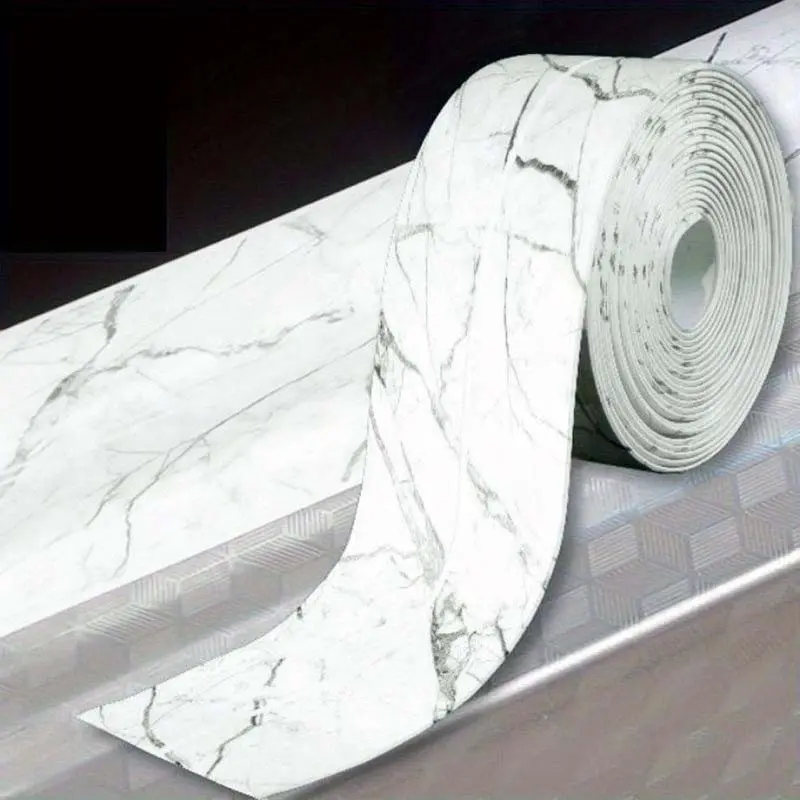 Marble Pattern And Moisture-Resistant Toilet Sealing Strips, Self-Adhesive Sealing Tape for Kitchens And Bathrooms, Tape Designed to Prevent Moisture, Aesthetic Seam Stickers for Kitchen Sinks, Ideal for Workshop Use, Bathroom Seals, Adhesive Installation