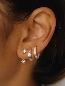 3pcs Small Huggie Hoop Earrings Sets , Rhinestone Stacked Earrings, Simple Irregular Design, Suitable for Multiple Ear Piercings, Daily and Party Wear, Versatile Earrings Jewelry