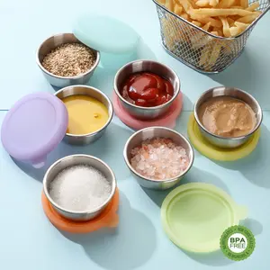 Seasoning Cup with Lid (6pcs), Silicone Flip-top Seasoning Container, Kitchen Utensils for Salad Dressing, Ketchup, Mustard, Sauce, Bento Box Storage