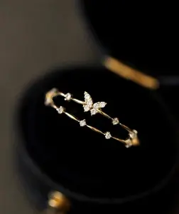 s925 sterling silver Butterfly Women's Elegant Decor Engagement Trendy Exquisite Promise Ring, Chic Gorgeous Jewelry As Gift Girlfriend，Artificial Decor Cuff Ring for Galentine's Party Style Open Adjustable Ring, Fashion Jewelry Gift Ideal for Girl