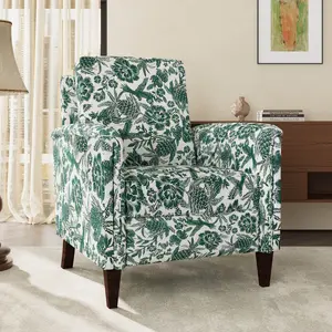 Floral Accent Chair, High Back Upholstered Armchair with Solid Legs, Spring-Padded Cushion and Removable Back Cushion Single Sofa for Living Room, Bedroom, Bedroom