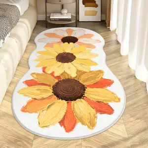 Modern Minimalist Floral Carpet Rug, Floral Shaped Rug, Anti-Slip Easy Care Soft Plush Mat for Living Room Bedroom Bedside Lounge Area