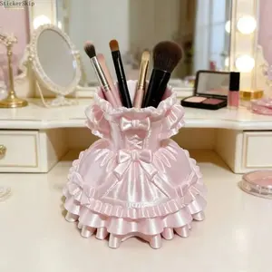 2026 Kawaii Desk Organizer – Lolita Princess Dress Pen Holder & Makeup Brush Holder, Cute Desktop Storage Box for Girls, Aesthetic Vanity Decor for Home, Office, Dorm