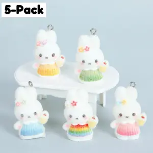 5-Pack Flocked Cartoon Rabbit - Creative Ornament, Car Interior Decoration, DIY Keychain Pendant