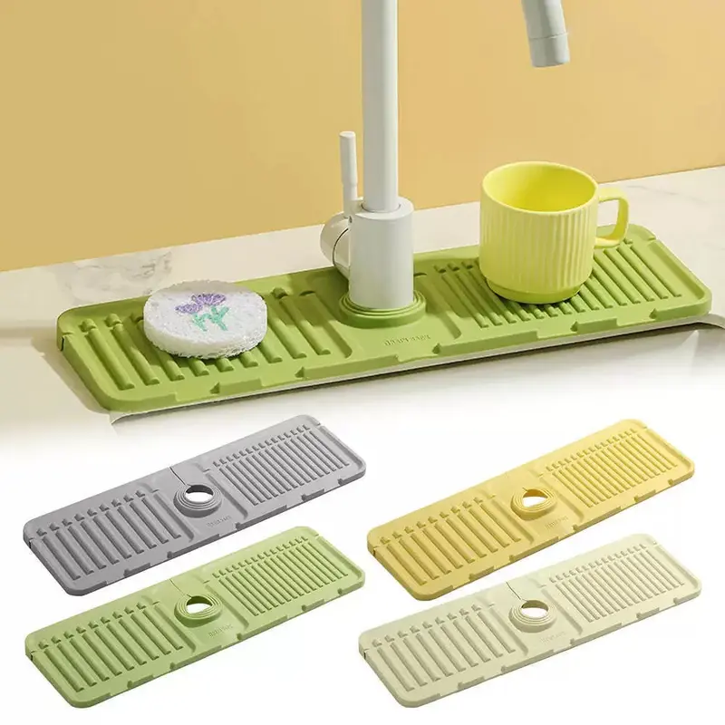 [Holiday Haul] Kitchen Sink Splash Guard Splash Pad, 15in Food-Grade Silicone, 7° Slope, Self-Draining Hole, Snap Button Lock Stability, Adjustable Trim-To-Fit Hole, Non-Slip, Mildew-Proof, Easy-Clean, Stain-Resistant for Sinks