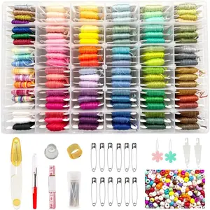 660 count Friendship Bracelet String Kit with Storage Box, Embroidery Floss Kit Include 110 Colors Embroidery Thread, 500 Beads, 50   Tools for Hand Embroidery Knitting Sewing Floss Bobbins