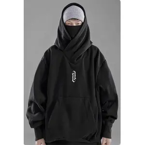 Men's Women's Ninja Double Neckline Cotton Hip Hop Hoodie, Loose Fashion Casual Pocket Hooded Sweatshirts for Daily Outdoor Wear, Men Fall & Winter Hoodies, Soft Long Sleeve Clothes, Men's Clothing, Cold Weather Gear, Men Gifts