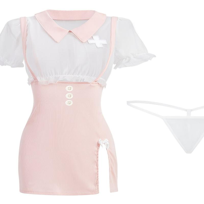 Sexy Nurse Costume Sweet Set Hollow-Out No Undressing Lingerie Uniform Fantasy Dressup Roleplay Outfit Playful Lingerie Alluring Breathable Material Comfortable Fit Set Romantic Wear Boudoir Fashion Fabric Womenswear KJ1657878
