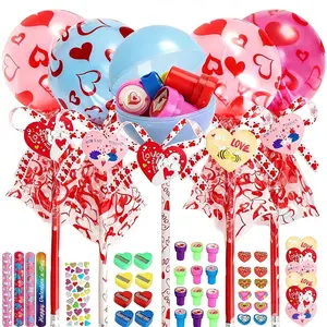 Valentine's Day Gift for Kids - 24-Piece Giant Lollipop Valentine's Day Set, Including Cards, Wristbands, Pencils, Stickers, Erasers, Stamps, Pencil Sharpeners, Suitable for Classroom Exchange, School Boys and Girls Party Gifts