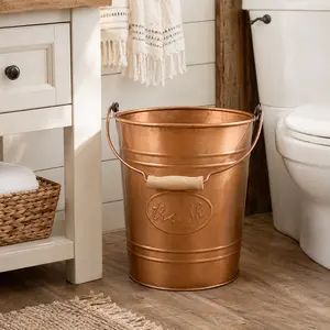 Autumn Alley Copper Tone Farmhouse Bathroom Trash Can with Wooden Handle